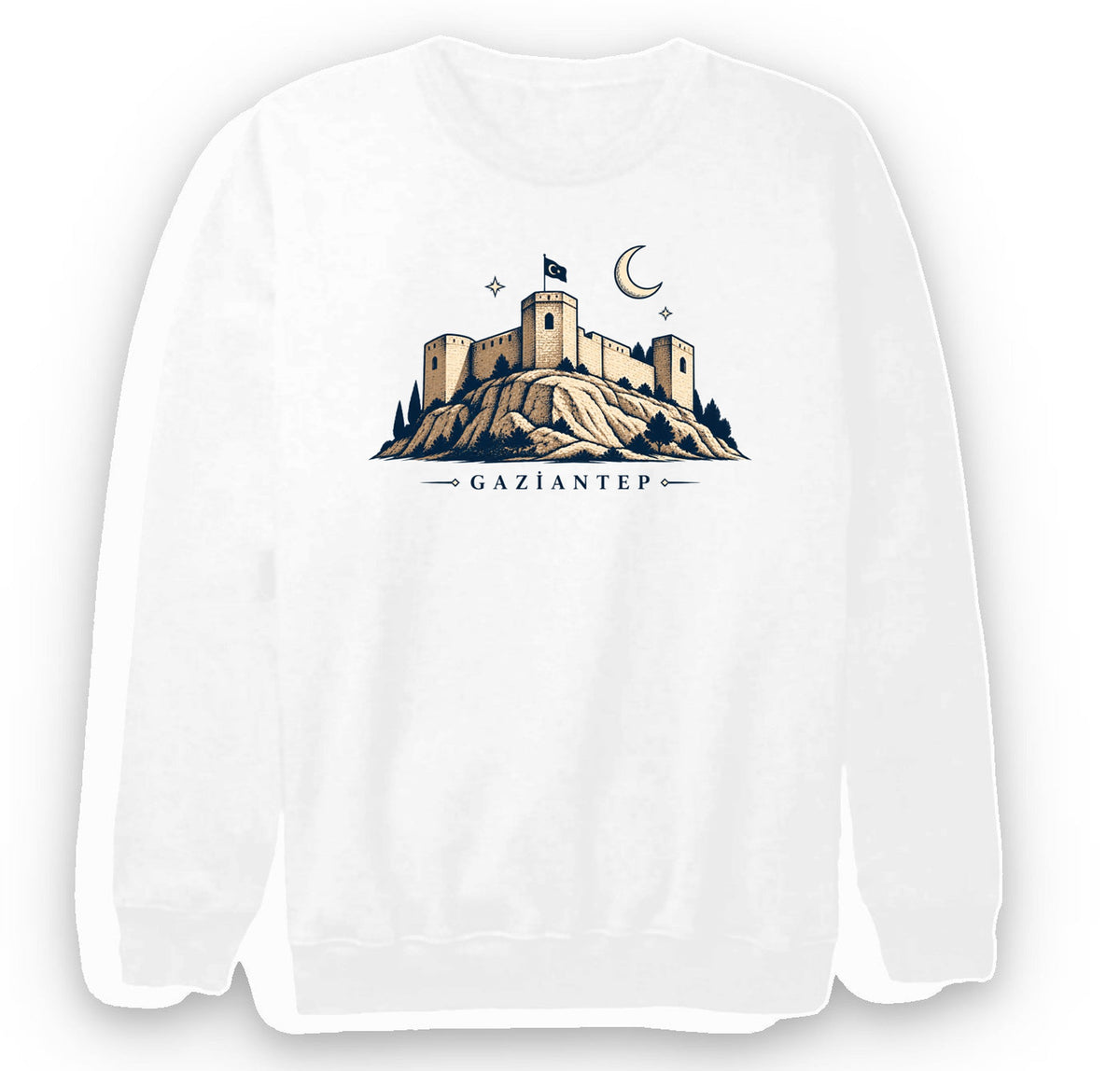 Gaziantep Kalesi baskılı beyaz sweatshirt
