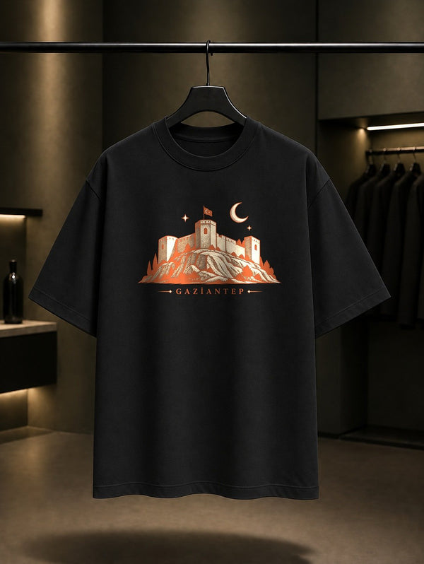 Gaziantep Kalesi baskılı siyah t-shirt