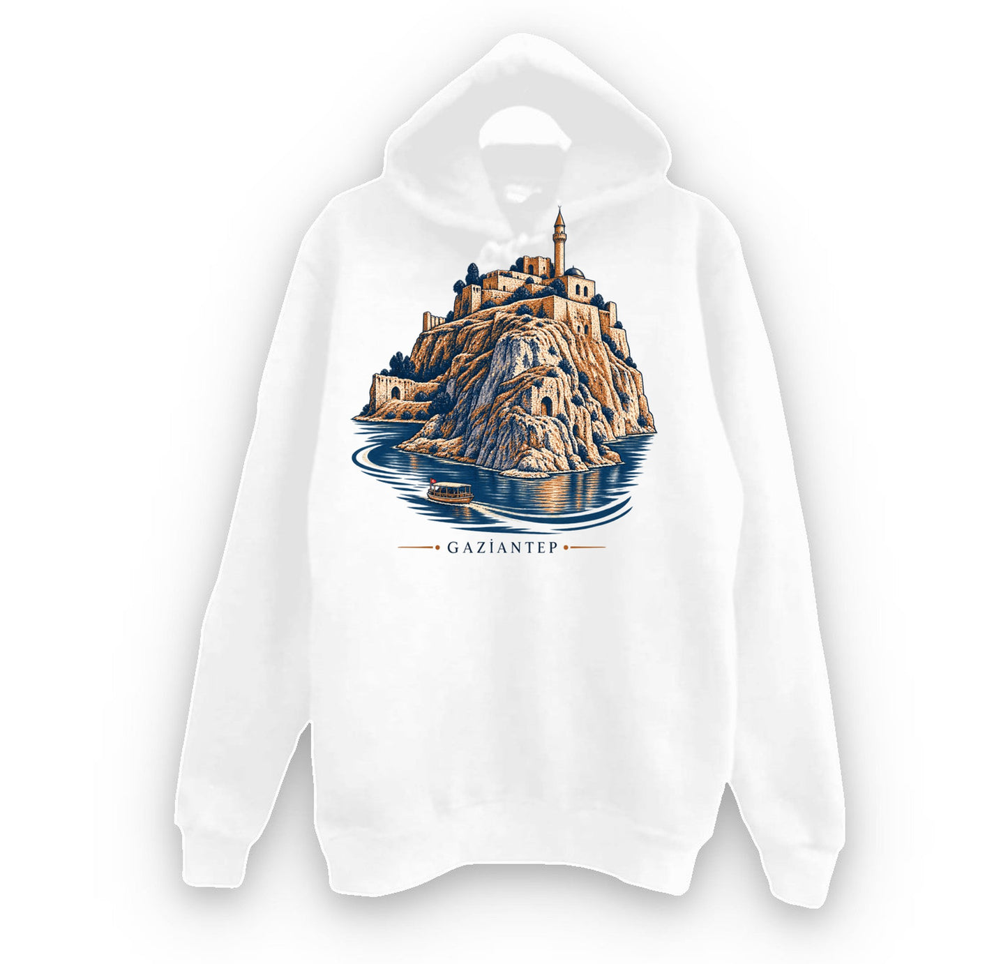Gaziantep Rumkale baskılı beyaz kapüşonlu sweatshirt
