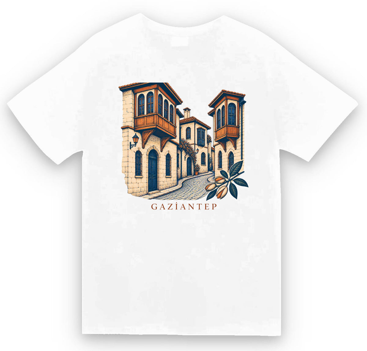 Gaziantep Tarihi Antep Evleri baskılı beyaz t-shirt
