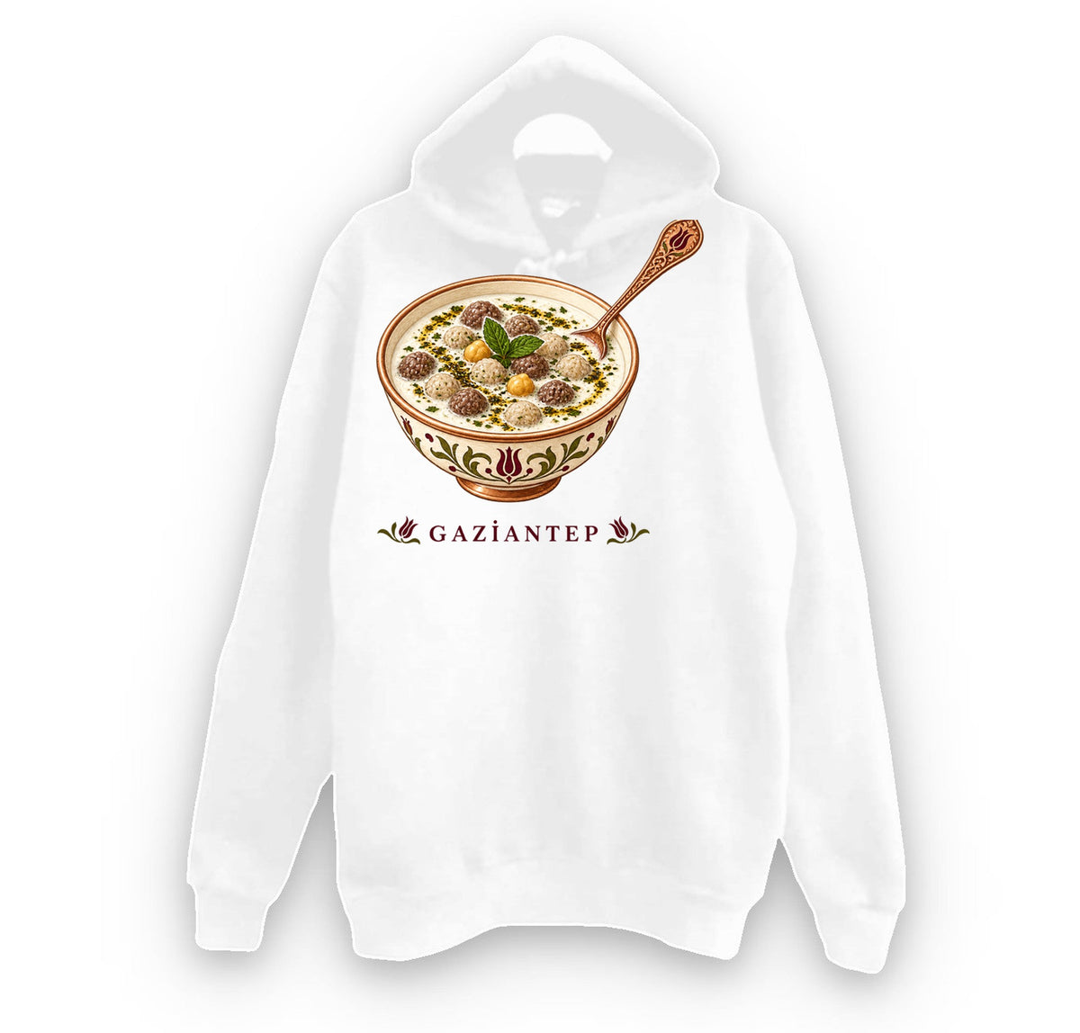Gaziantep Yuvarlama baskılı beyaz kapüşonlu sweatshirt