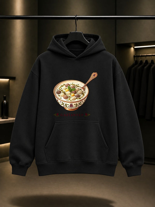 Gaziantep Yuvarlama baskılı siyah kapüşonlu sweatshirt