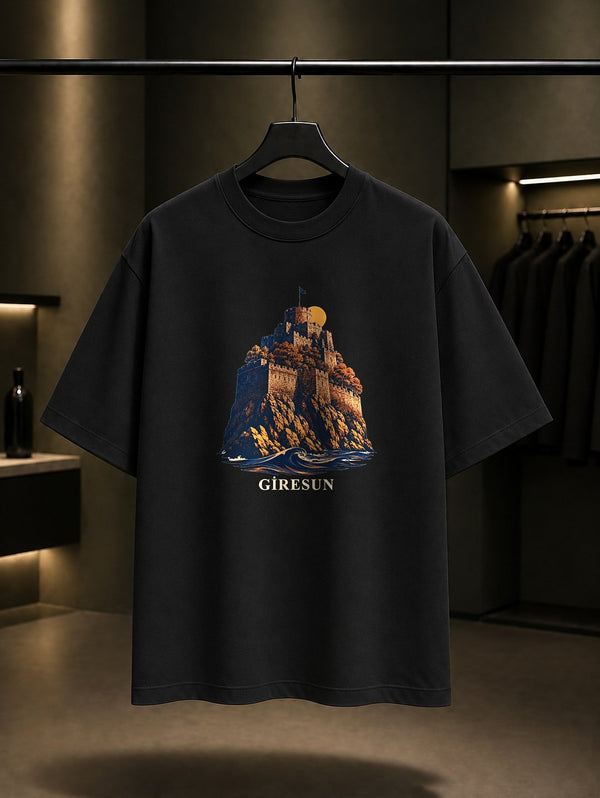 Giresun Kalesi baskılı siyah t-shirt