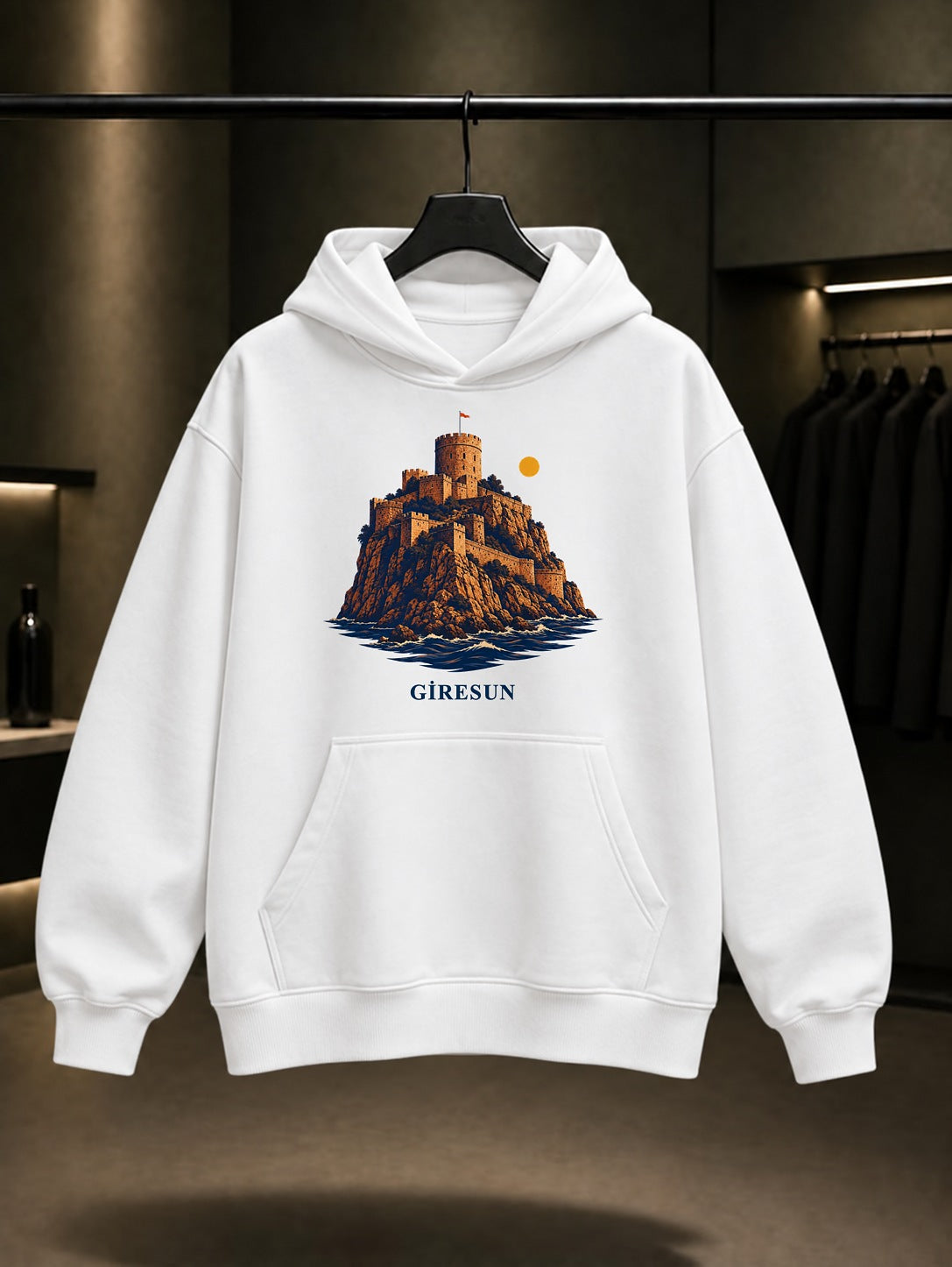 Giresun Tirebolu Kalesi baskılı beyaz kapüşonlu sweatshirt