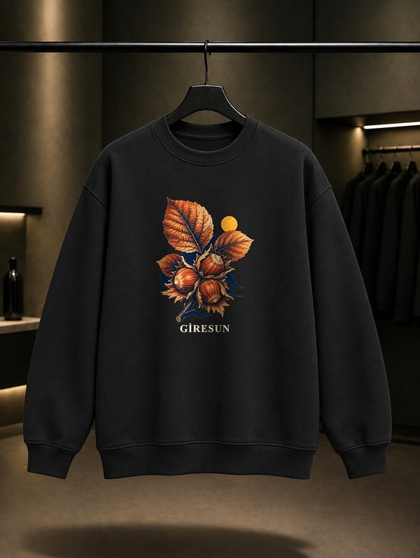 Giresun Tombul Fındık baskılı siyah sweatshirt