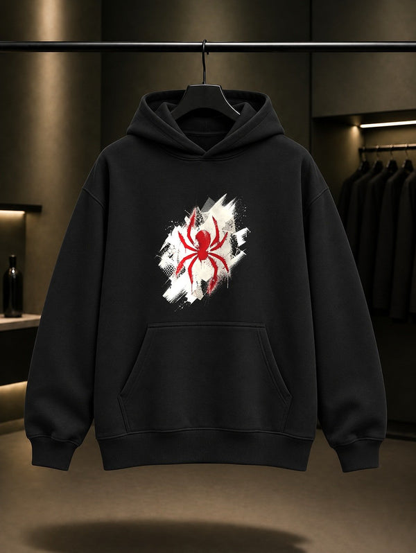 Grafiti Örümcek baskılı siyah kapüşonlu sweatshirt