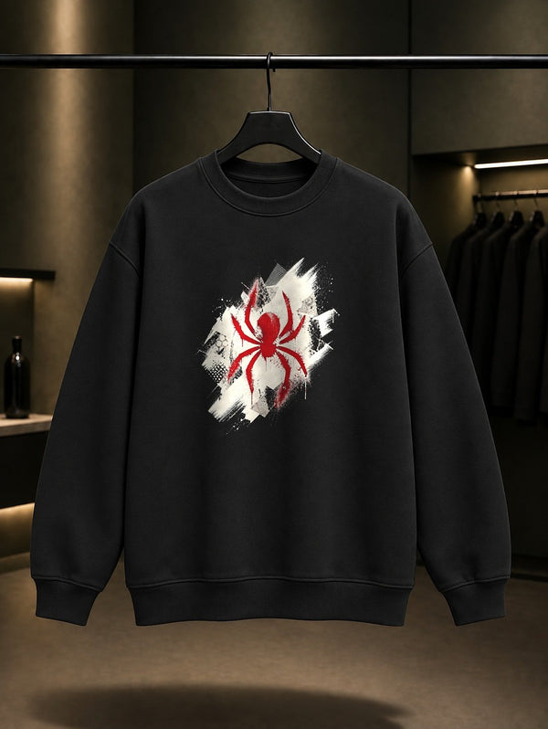 Grafiti Örümcek baskılı siyah sweatshirt