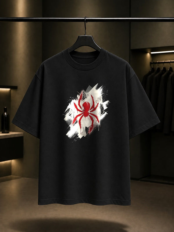 Grafiti Örümcek baskılı siyah t-shirt