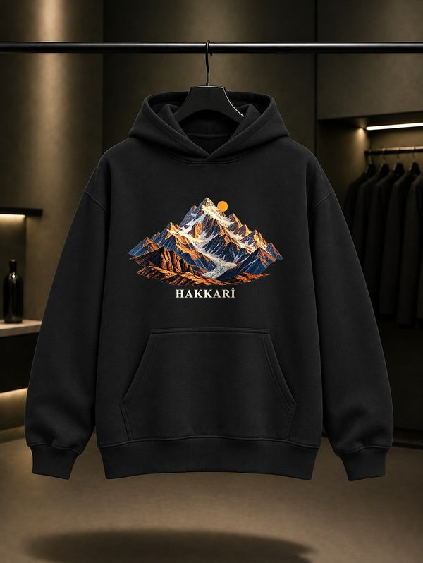 Hakkari Cilo Reşko baskılı siyah kapüşonlu sweatshirt