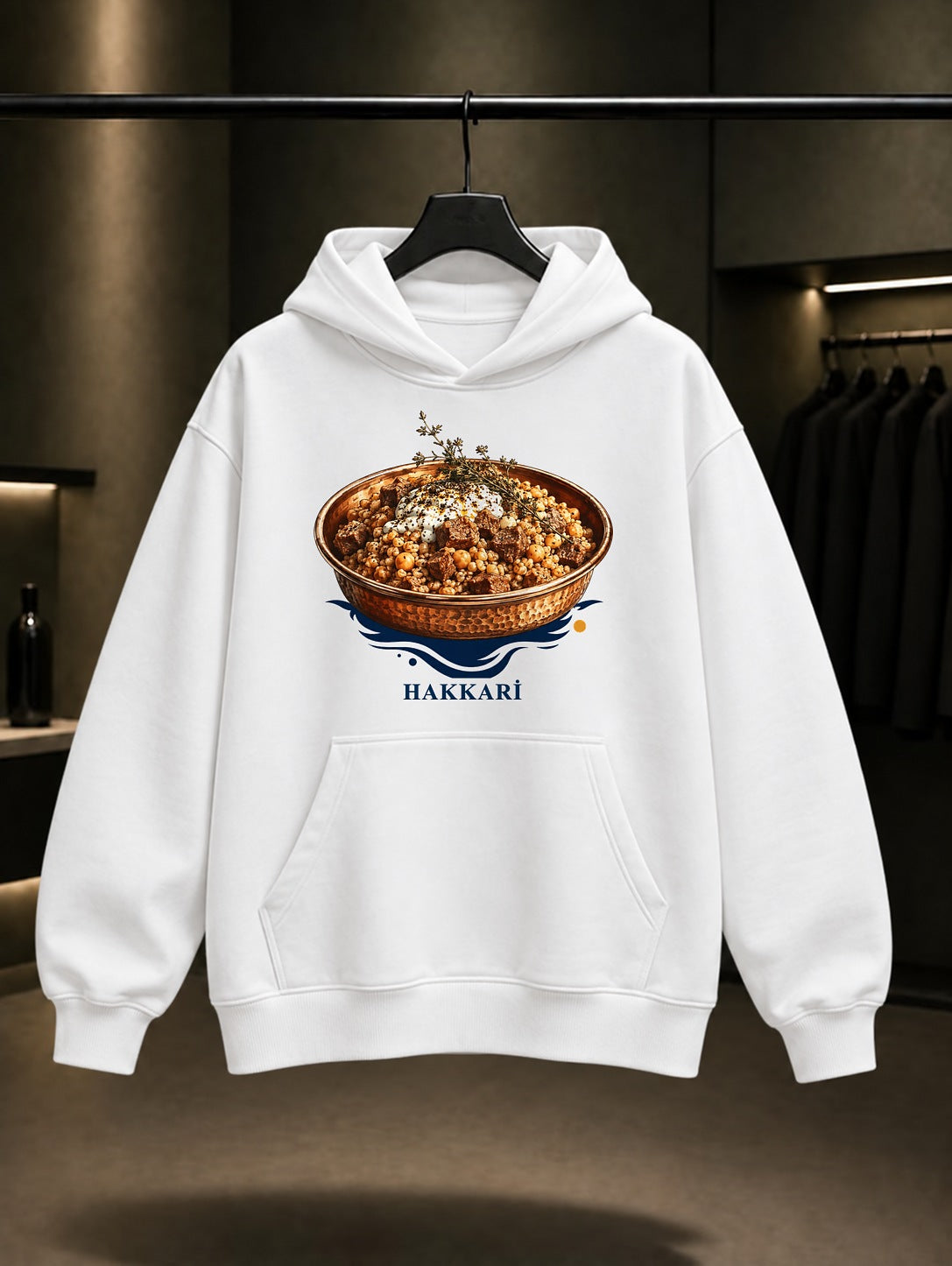 Hakkari Keledoş baskılı beyaz kapüşonlu sweatshirt