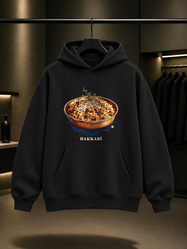 Hakkari Keledoş baskılı siyah kapüşonlu sweatshirt