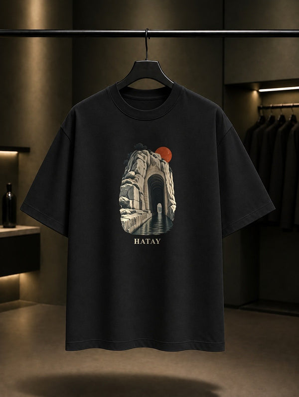 Hatay Titus Tüneli baskılı siyah t-shirt