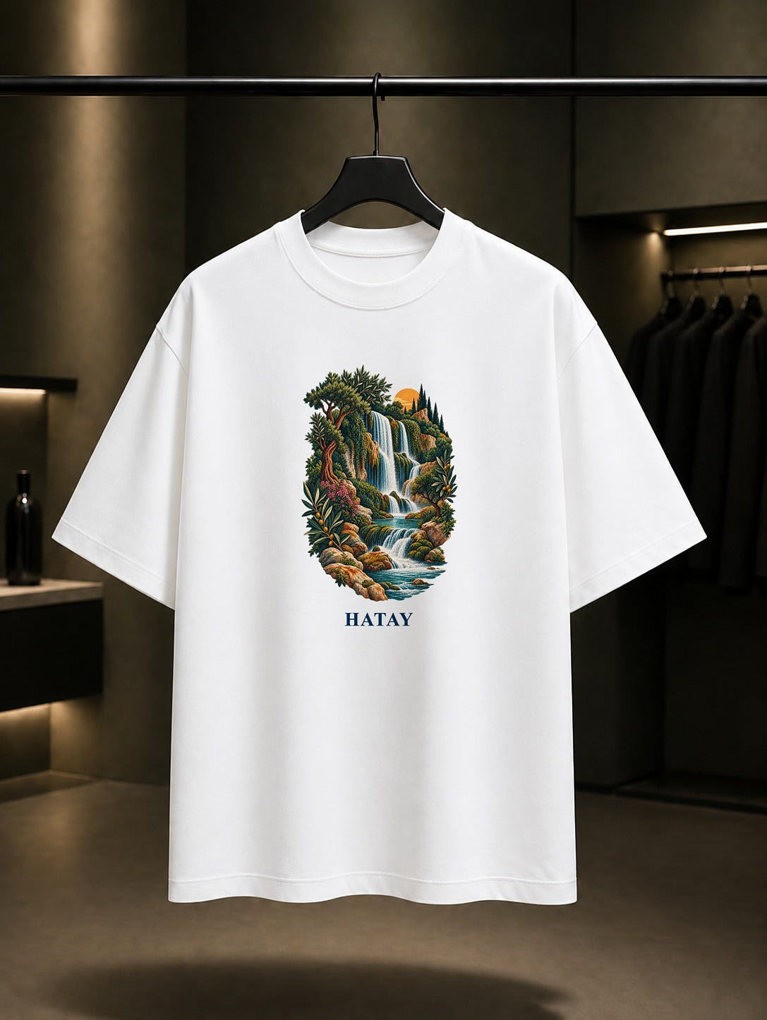 Hatay Harbiye Şelaleleri baskılı beyaz t-shirt