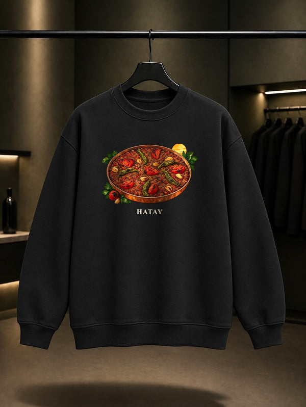 Hatay Tepsi Kebabı baskılı siyah sweatshirt