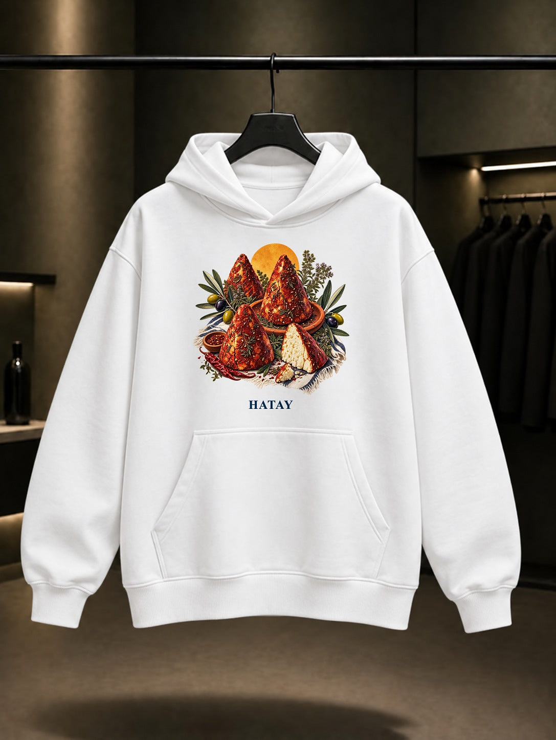 Hatay Sürk baskılı beyaz kapüşonlu sweatshirt