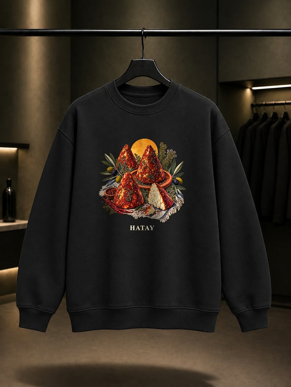 Hatay Sürk baskılı siyah sweatshirt