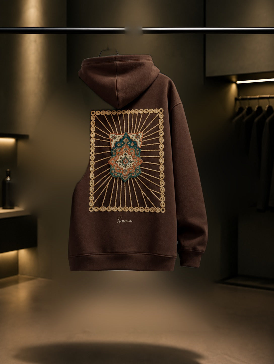 Madalyon Işık Oversize Kapüşonlu – Kahve arka