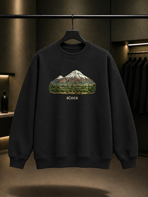 Iğdır Ağrı Dağı baskılı siyah sweatshirt