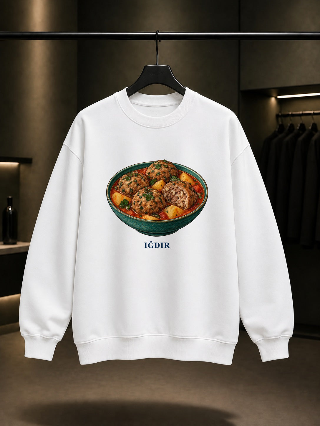 Iğdır Taş Köfte baskılı beyaz sweatshirt