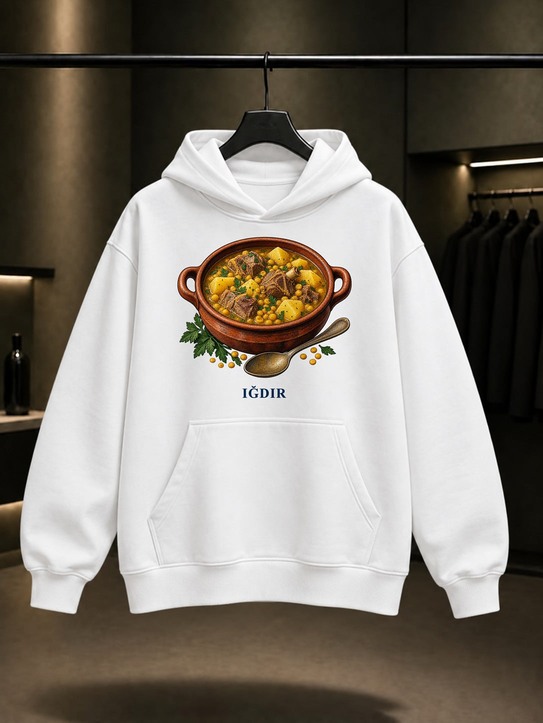 Iğdır Bozbaş baskılı beyaz kapüşonlu sweatshirt