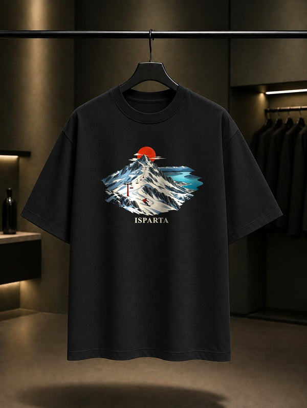 Isparta Davraz Dağı baskılı siyah t-shirt