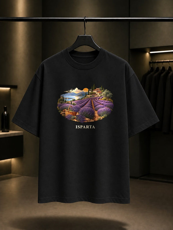 Isparta Kuyucak Lavantası baskılı siyah t-shirt