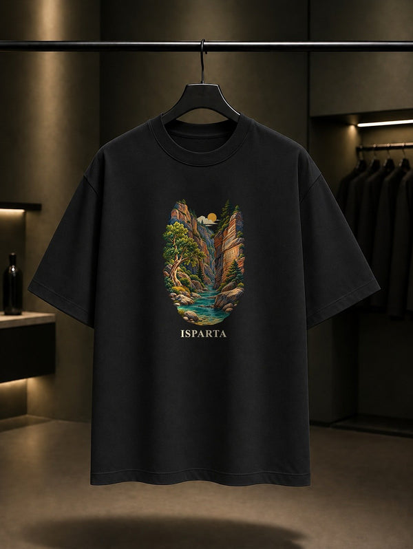 Isparta Yazılı Kanyon baskılı siyah t-shirt