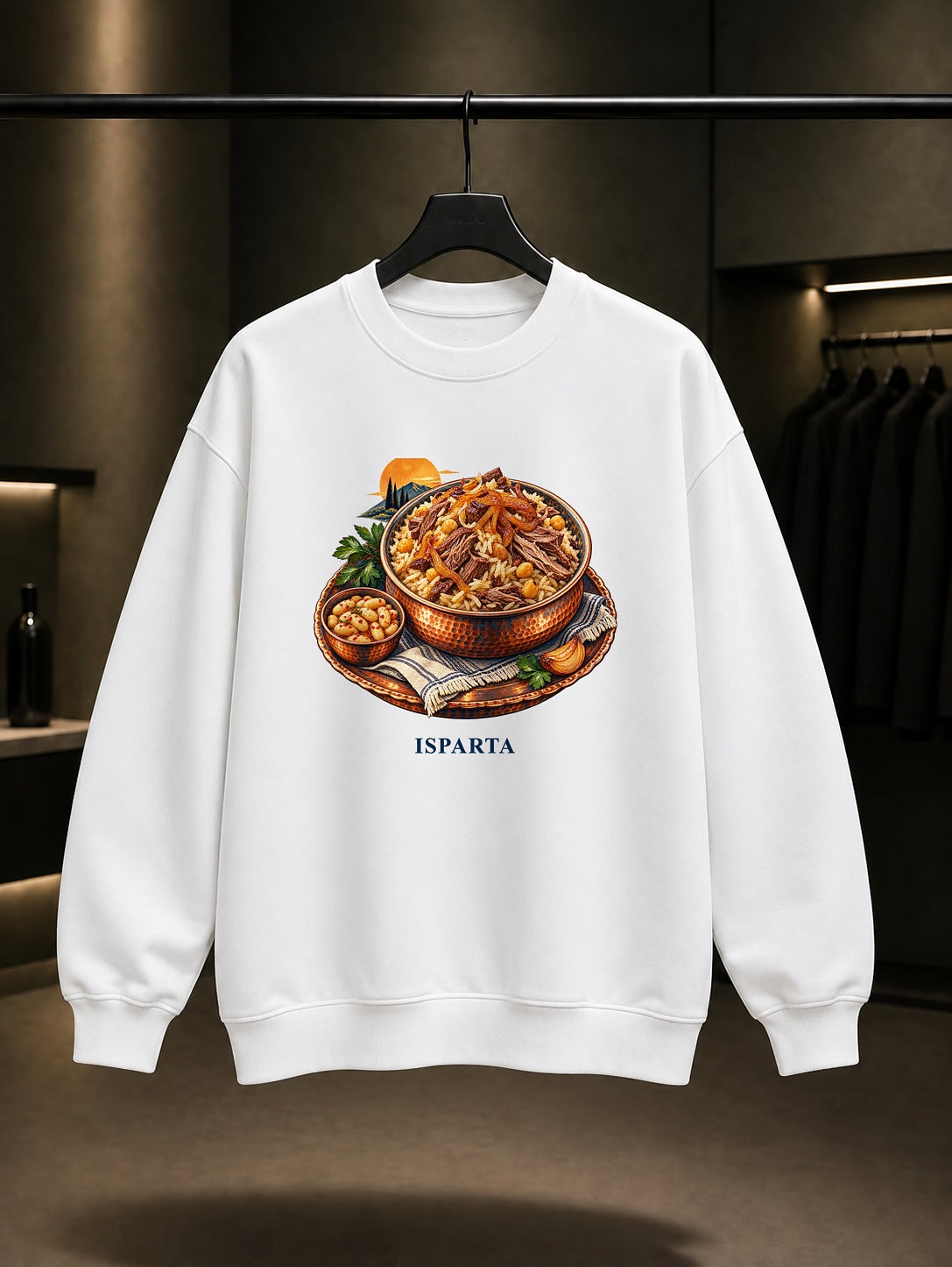 Isparta Kabune Pilavı baskılı beyaz sweatshirt