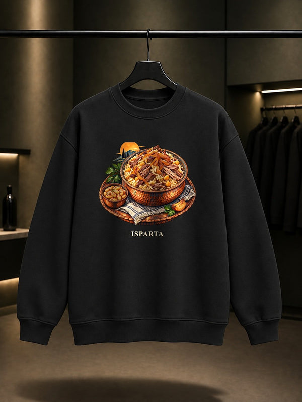 Isparta Kabune Pilavı baskılı siyah sweatshirt