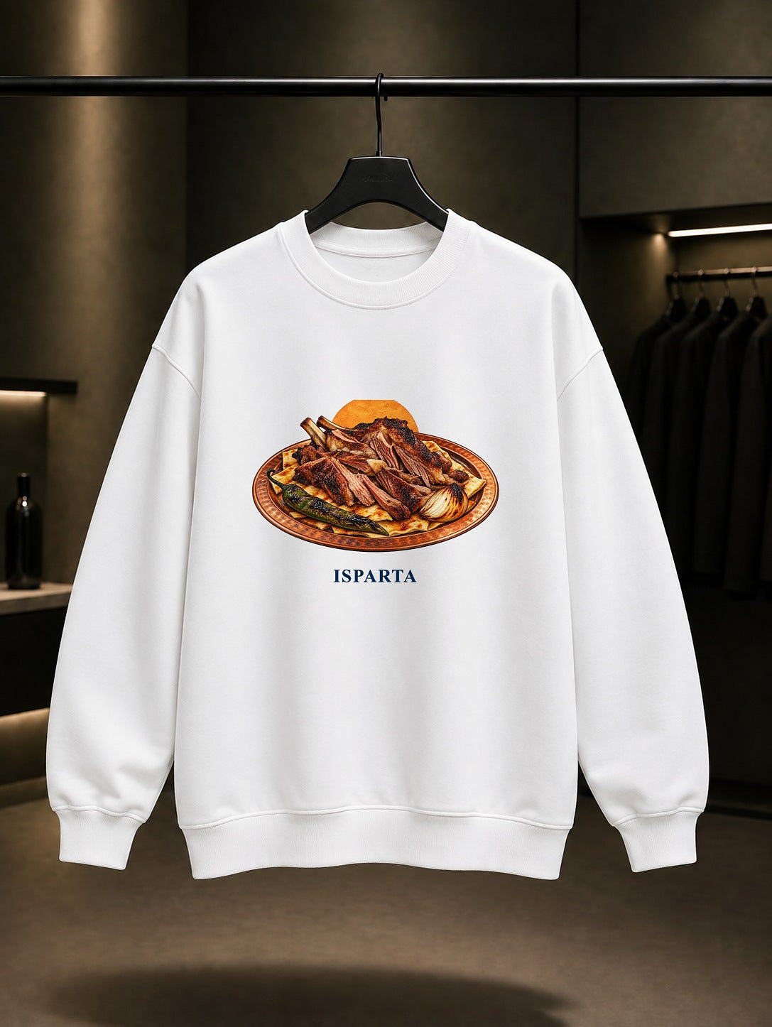 Isparta Fırın Kebabı baskılı beyaz sweatshirt