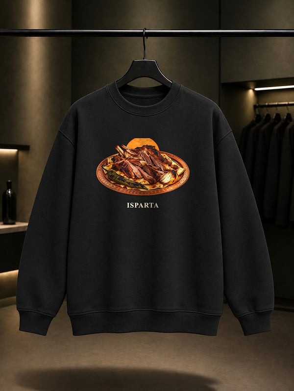 Isparta Fırın Kebabı baskılı siyah sweatshirt