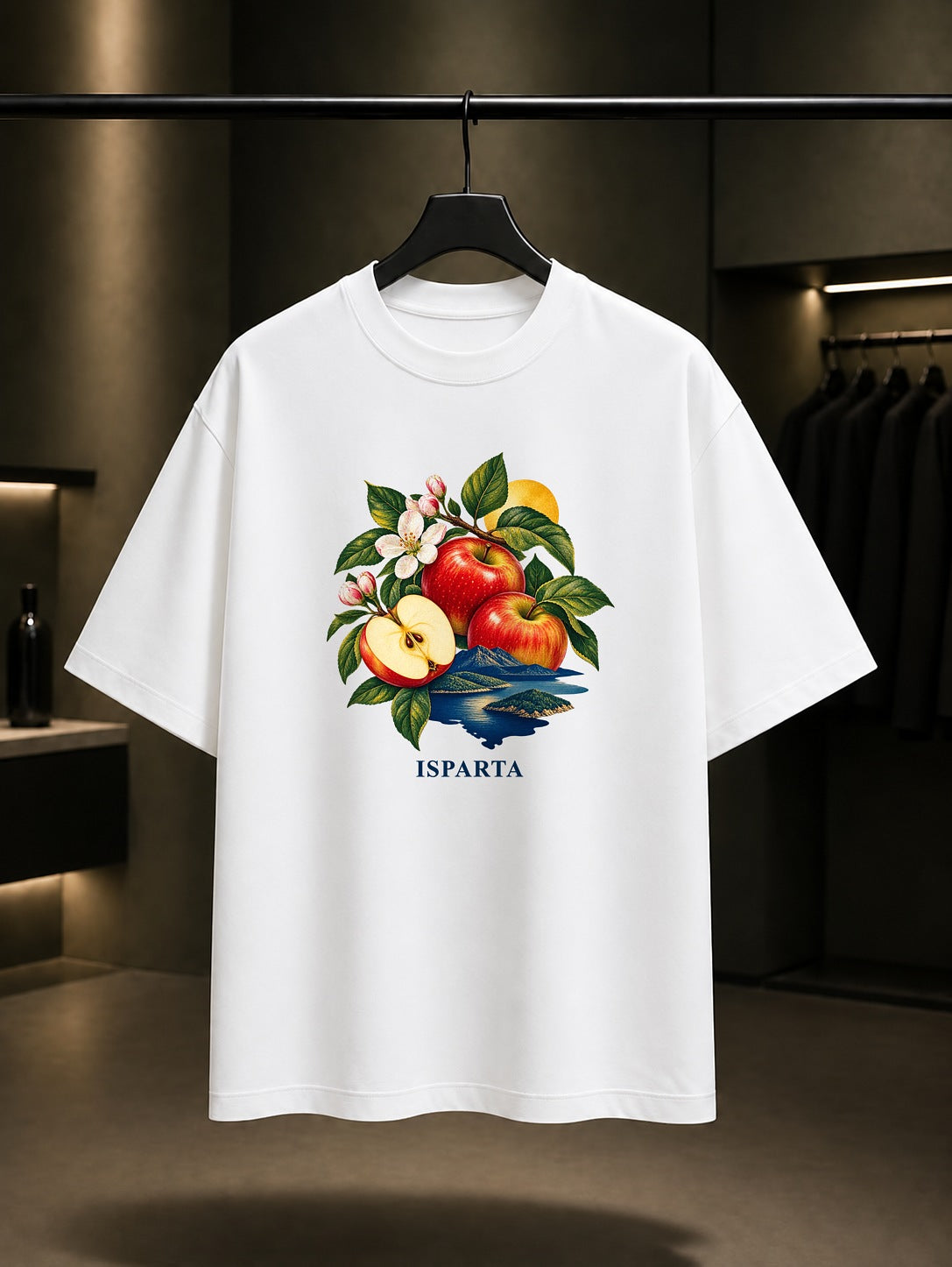 Isparta Eğirdir Elması baskılı beyaz t-shirt