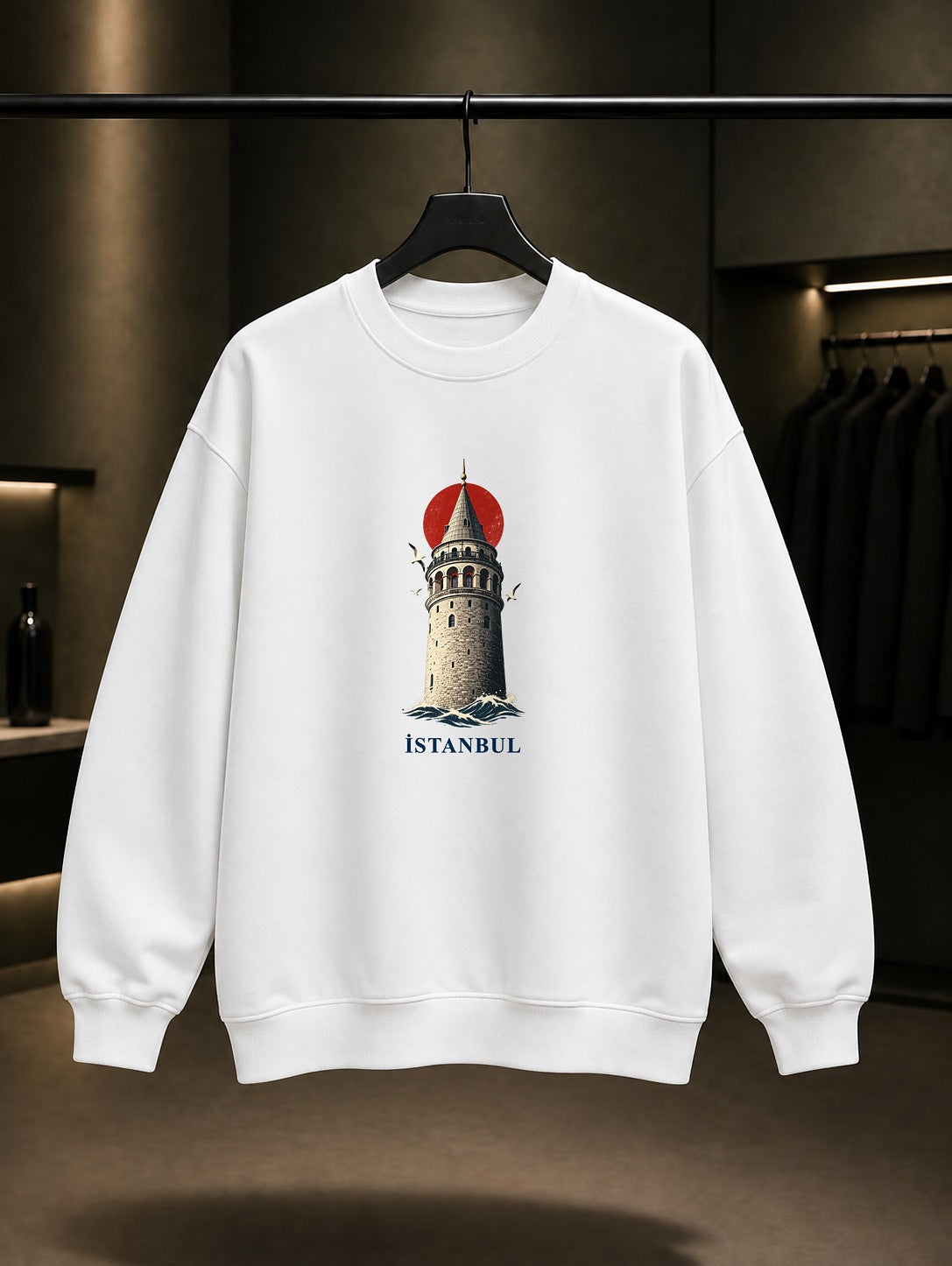 İstanbul Galata Kulesi baskılı beyaz sweatshirt