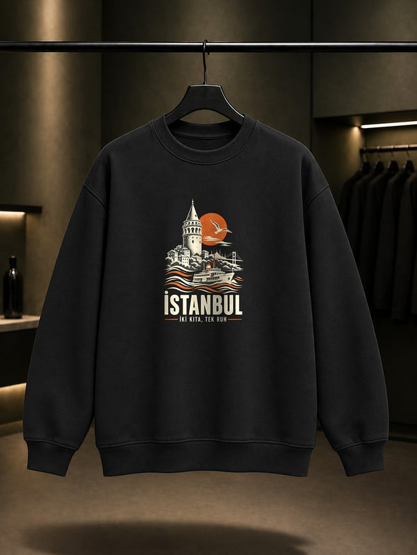 İstanbul baskılı siyah sweatshirt