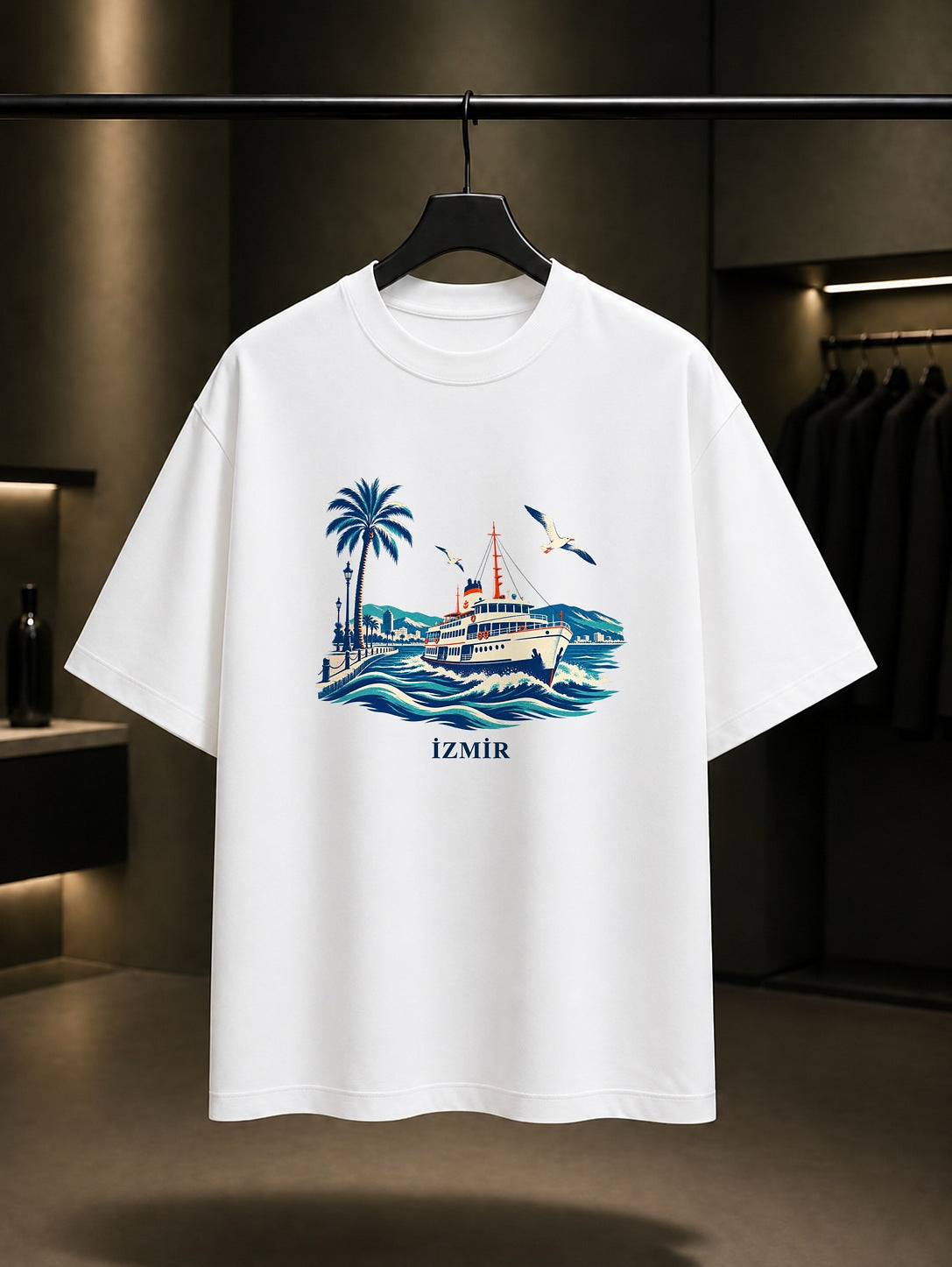 İzmir Kordon Vapur baskılı beyaz t-shirt