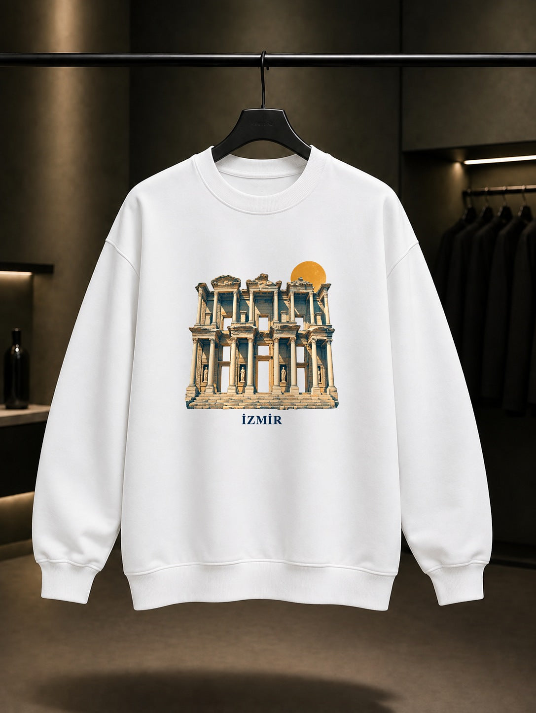 İzmir Efes Celsus Kütüphanesi baskılı beyaz sweatshirt