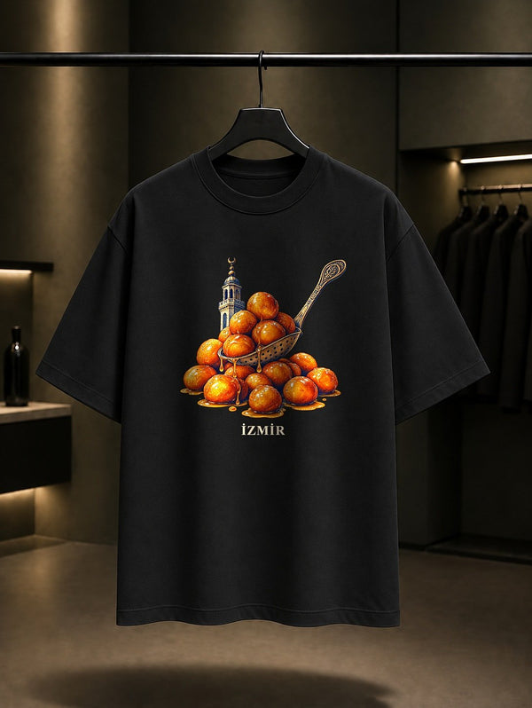 İzmir Lokma baskılı siyah t-shirt