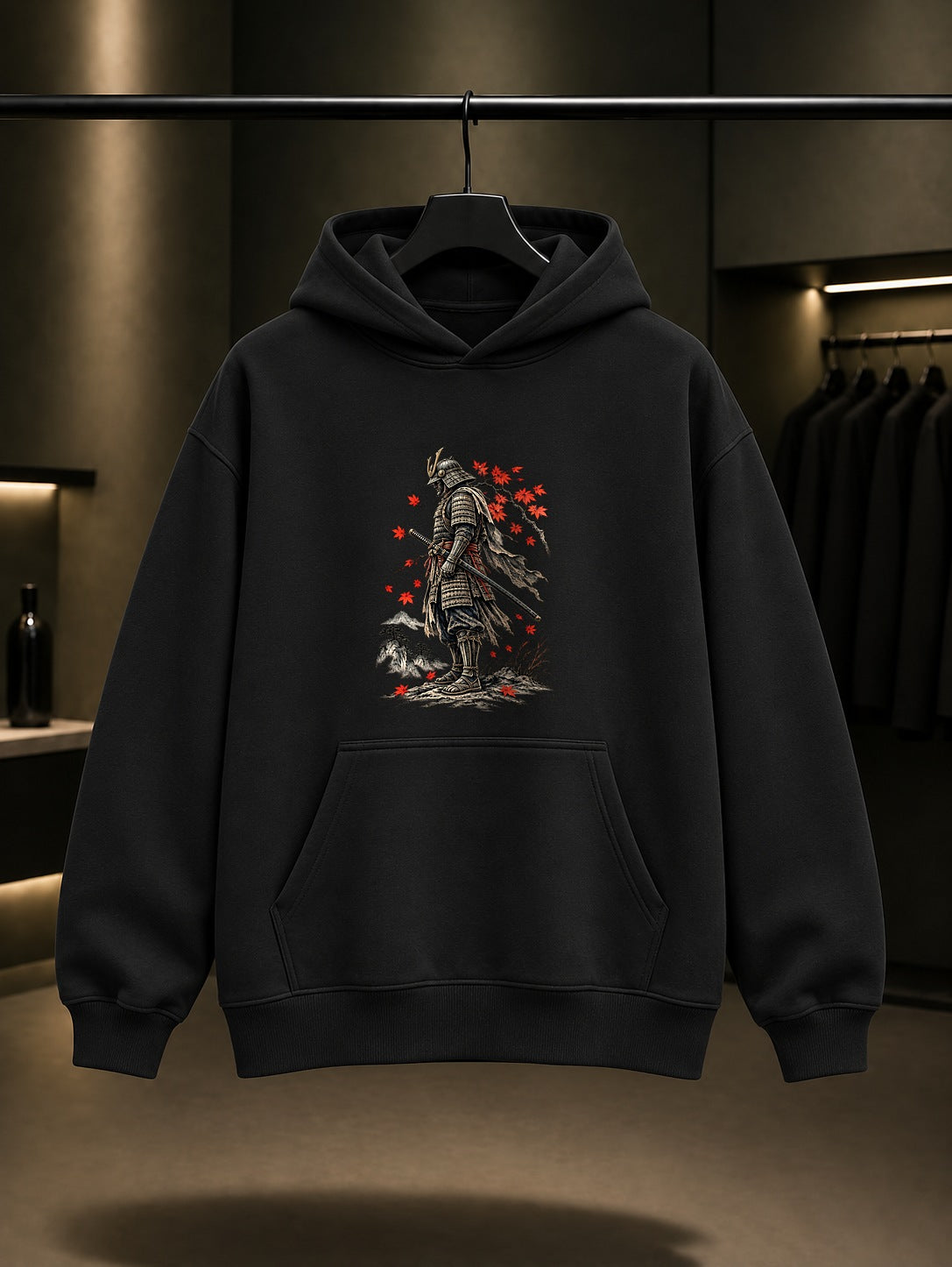 Samuray Baskılı Unisex %100 Pamuk Kapüşonlu Sweatshirt · Japon Motifi