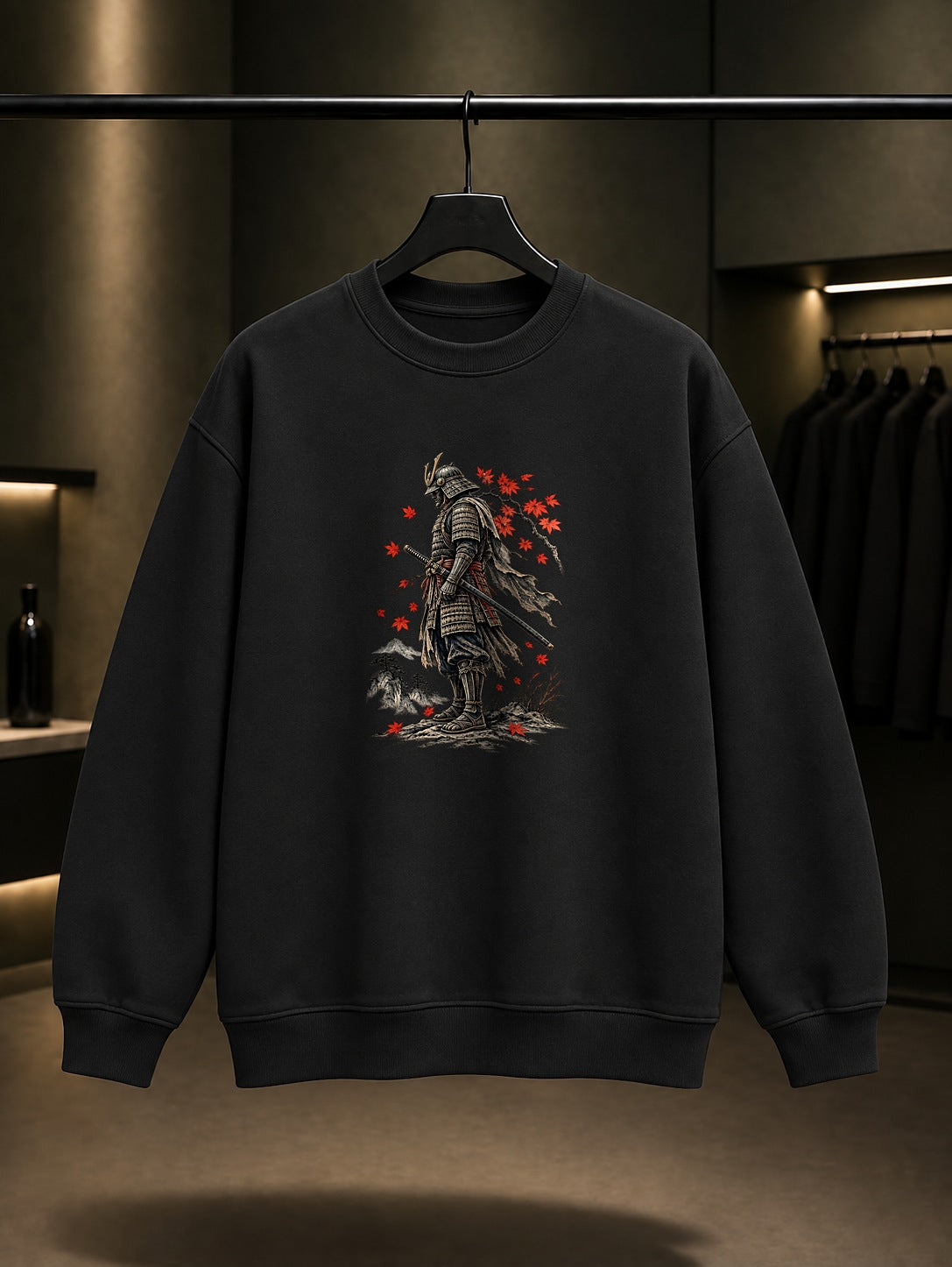 Samuray Baskılı Unisex %100 Pamuk Sweatshirt · Japon Motifi