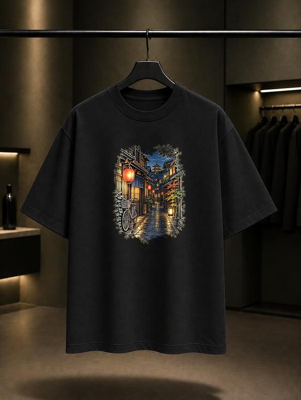 Fenerli Sokak Baskılı Unisex %100 Pamuk Tişört · Japon Motifi