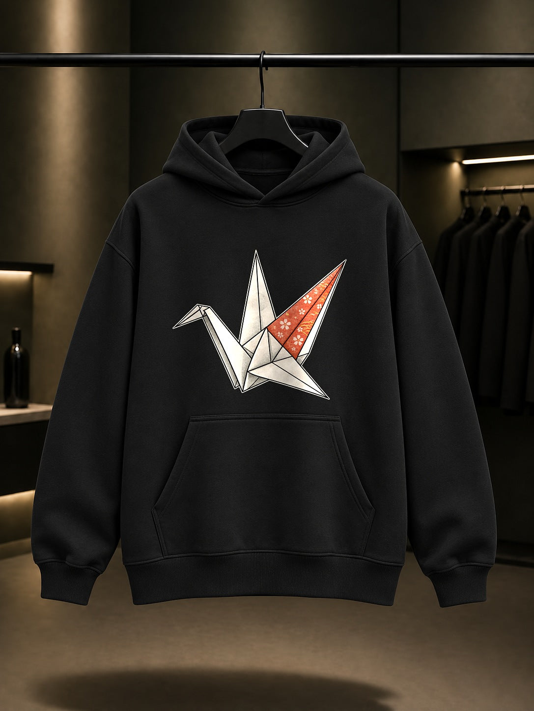 Mini Origami Baskılı Unisex %100 Pamuk Kapüşonlu Sweatshirt · Japon Motifi