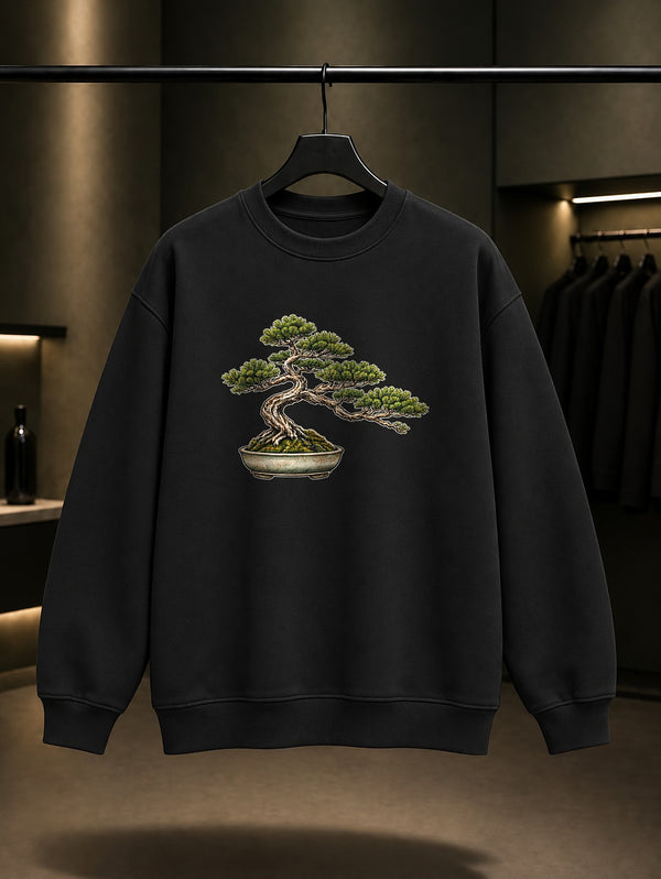 Mini Bonsai Baskılı Unisex %100 Pamuk Sweatshirt · Japon Motifi