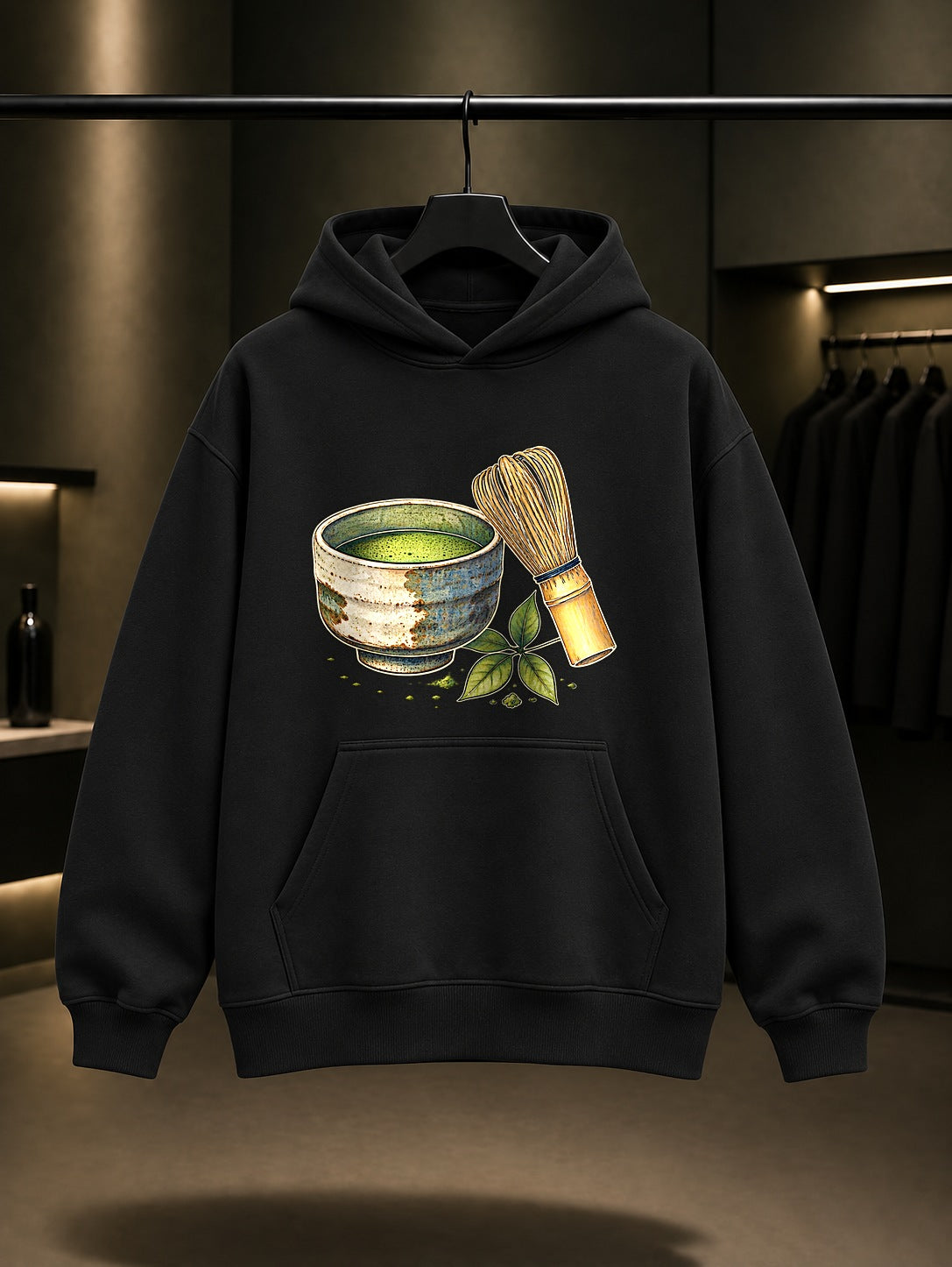 Mini Çay Seremonisi Baskılı Unisex %100 Pamuk Kapüşonlu Sweatshirt · Japon Motifi