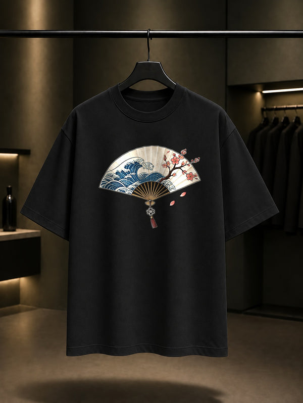 Mini Yelpaze Baskılı Unisex %100 Pamuk Tişört · Japon Motifi