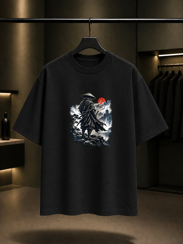 Yağmurda Ronin Baskılı Unisex %100 Pamuk Tişört · Japon Motifi