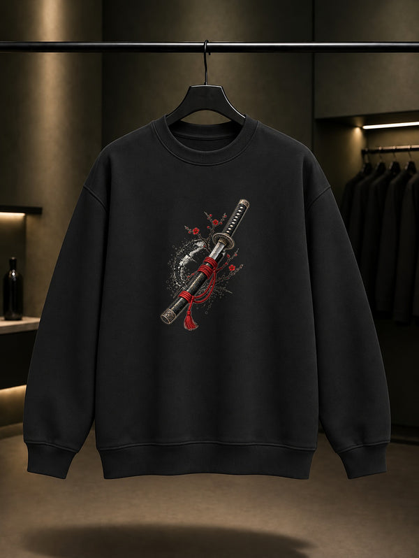 Katana Baskılı Unisex %100 Pamuk Sweatshirt · Japon Motifi