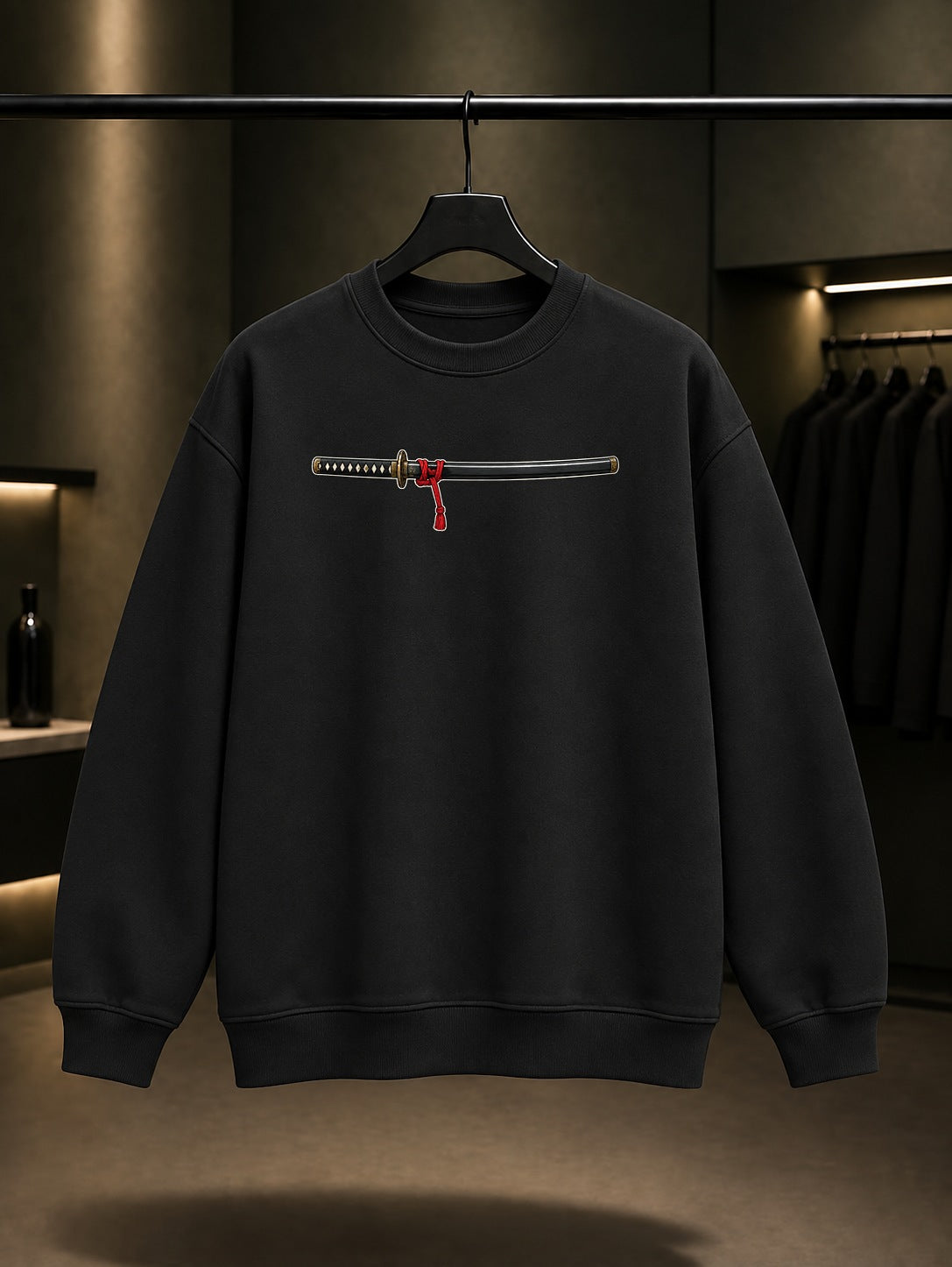 Mini Katana Baskılı Unisex %100 Pamuk Sweatshirt · Japon Motifi