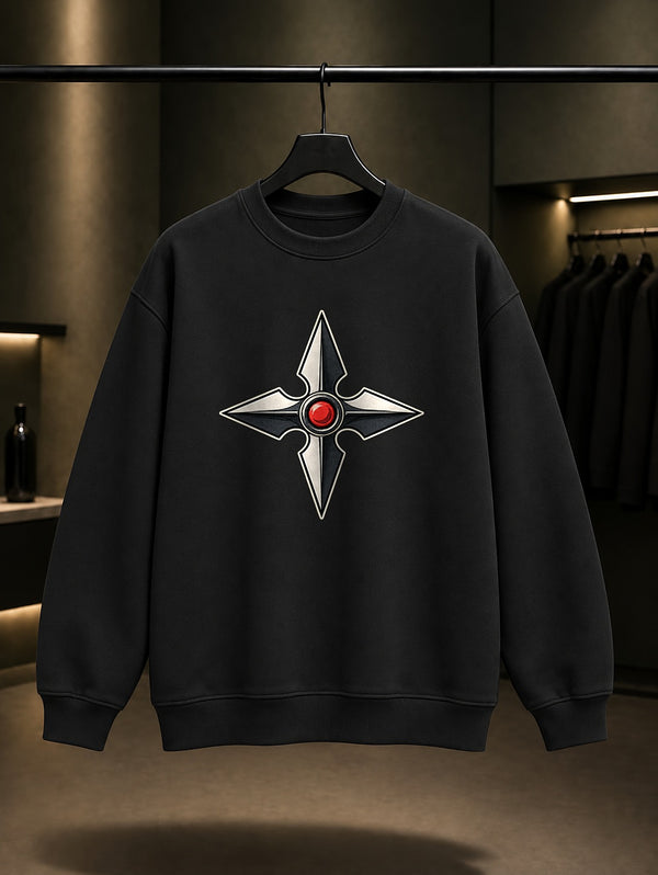 Mini Shuriken Baskılı Unisex %100 Pamuk Sweatshirt · Japon Motifi