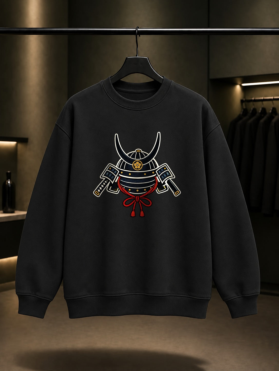 Mini Kabuto Baskılı Unisex %100 Pamuk Sweatshirt · Japon Motifi