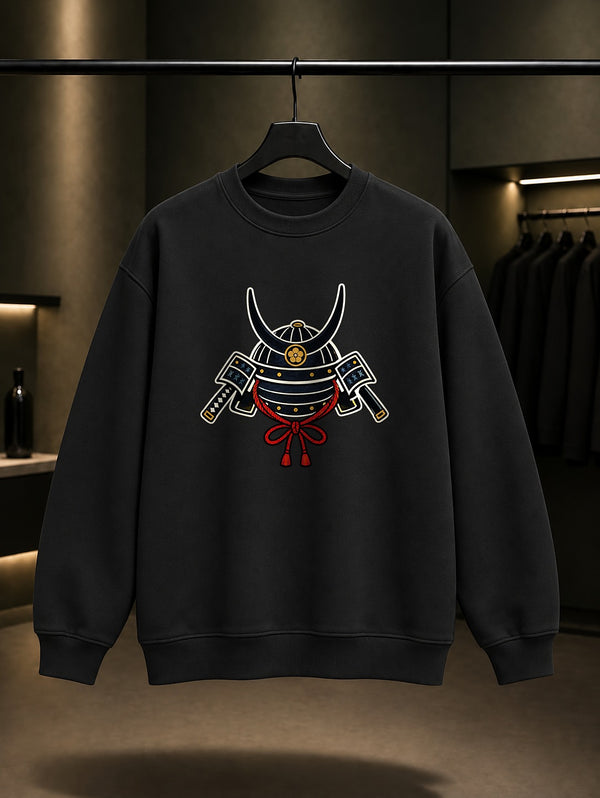 Mini Kabuto Baskılı Unisex %100 Pamuk Sweatshirt · Japon Motifi
